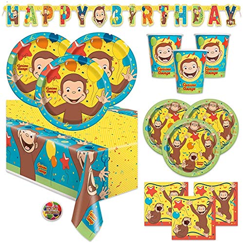 Book Cover Curious George Deluxe Children's Birthday Party Supplies Pack with Decorations - Serves 16