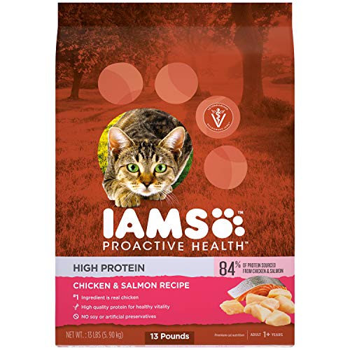 Book Cover IAMS PROACTIVE HEALTH High Protein Adult Dry Cat Food with Chicken & Salmon, 13 lb. Bag
