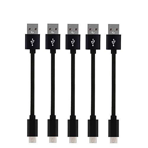 Book Cover Short Micro USB Cable, DETHINTON [5 Pack 8 inches] Short Nylon Braided High Speed USB to Micro USB Charging Cables for Tablets and Many Other Android Devices - Black