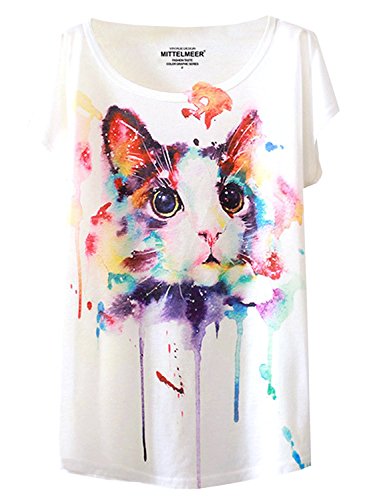 Book Cover FUTURINO Women's Cute Cat Graphic Abstract Paint Splatter Casual T-Shirt Top