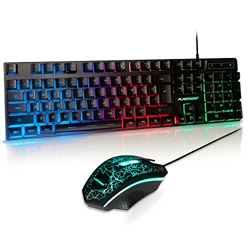 Book Cover (Upgrade Version) FLAGPOWER LED Backlit Wired Gaming Keyboard and Mouse Combo, Mechanical Feeling Rainbow LED Backlight Keyboard with 3200DPI Adjustable USB Mice for PC/laptop/MAC/win7/win8/win10