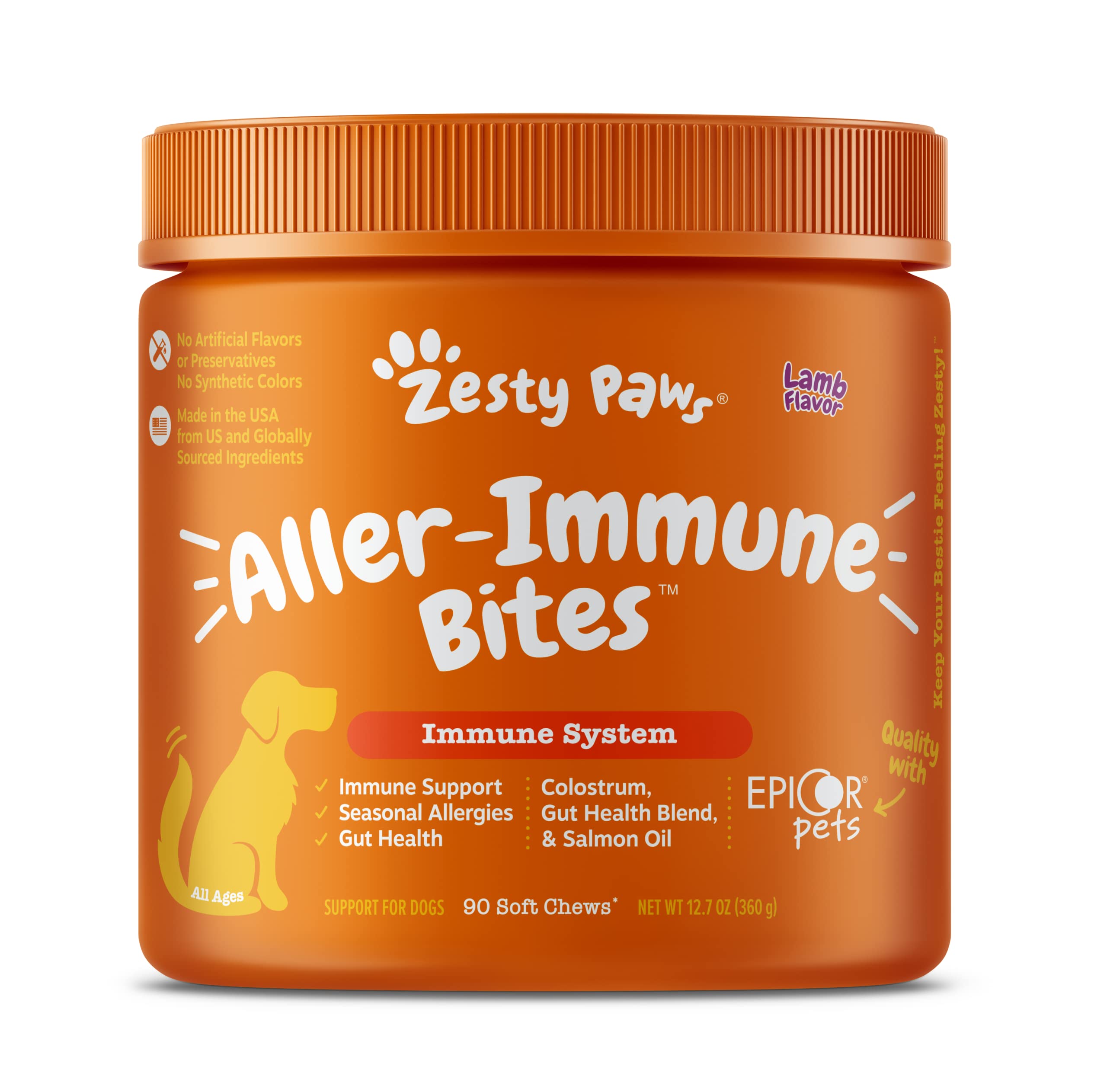 Book Cover Zesty Paws Allergy Immune Supplement for Dogs - with Omega 3 Salmon Fish Oil & EpiCor Pets + Probiotics for Seasonal Allergies - Lamb - 90 Chews All Ages 90 Count (Pack of 1)
