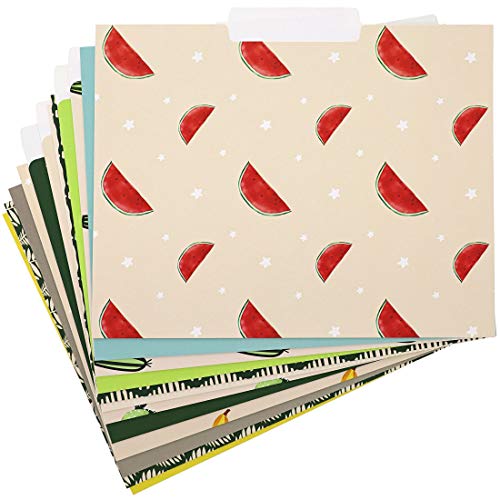 Book Cover 12 Pack Decorative Assorted Designer File Folder Set - 6 Tropical Fruit Cactus Designs and 6 Solid Colored - Letter Size with Â½ Inch Cut Top Memory Tab - File Filing Organizers - 9.5 x 11.5 Inches