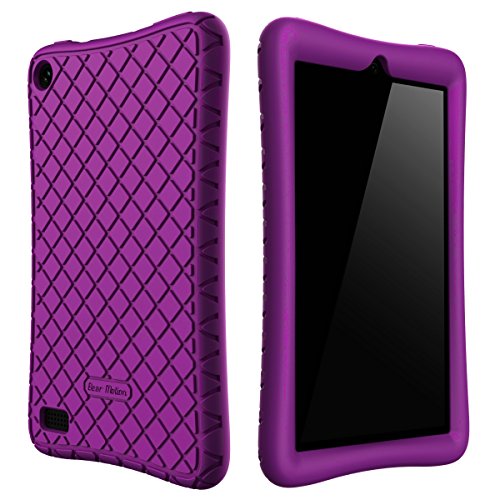 Book Cover Bear Motion Silicone Case for Fire 7 2017 - Anti Slip Shockproof Light Weight Kids Friendly Protective Case for Amazon Kindle Fire 7 2017 (Purple)