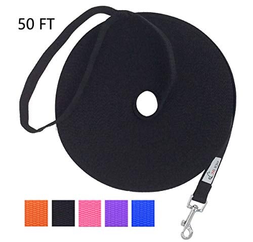 Book Cover Hi Kiss Dog/Puppy Obedience Recall Training Agility Lead - 15ft 20ft 30ft 50ft 100ft Training Leash - Great for Training, Play, Camping, or Backyard - Black 50ft