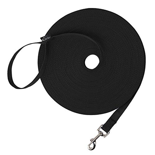 Book Cover Hi Kiss Dog/Puppy Obedience Recall Training Agility Lead - 15ft 20ft 30ft 50ft 100ft Training Leash - Great for Training, Play, Camping, or Backyard - Black 15ft