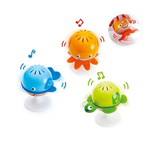 Book Cover Hape Put-Stay Rattle Set | Three Sea Animal Suction Rattle Toys, Baby Educational Toy Set, Multi, 5'' x 2'' (E0330)