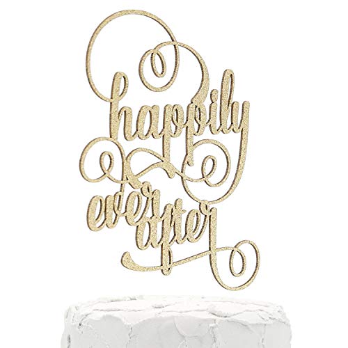 Book Cover NANASUKO Wedding Cake Topper - happily ever after - Double Sided Gold Glitter - Premium quality Made in USA