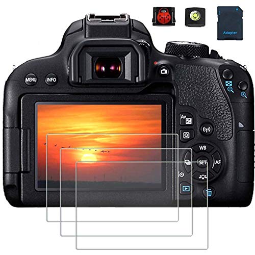 Book Cover PCTC Screen Protector Compatible for Camera Canon EOS 800D Reble T7i Optical Tempered Glass Film[3 Pack], 2* Hot Shoe Cap Cover + 1* Macro SD/TF Card Adater