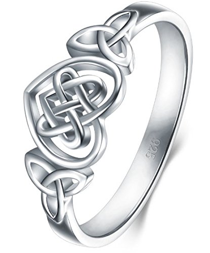 Book Cover BORUO 925 Sterling Silver Ring Celtic Knot Heart High Polish Tarnish Resistant Eternity Wedding Band Stackable Ring