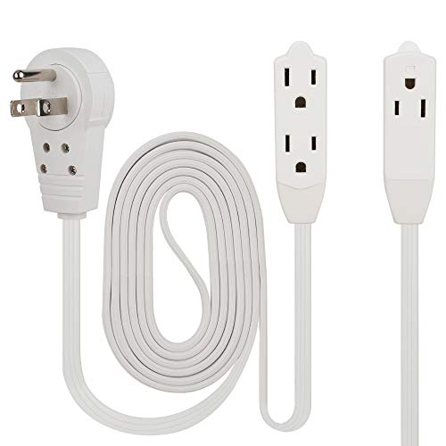 Book Cover Maximm Cable 6 Ft 360Â° Rotating Flat Plug Extension Cord/Wire, 16 AWG Multi 3 Outlet Extension Wire, 3 Prong Grounded Wire - White - UL Approved