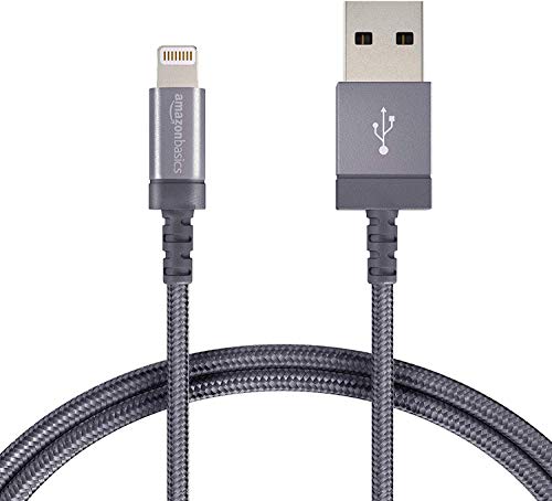 Book Cover Amazon Basics Nylon Braided Lightning to USB A Cable, MFi Certified Apple iPhone Charger, Dark Gray, 6-Foot - Pack of 10