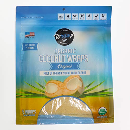 Book Cover Organic Coconut Wraps, Original 1PACK (5 Sheets) Keto, Raw Vegan, Paleo, Gluten Free wraps Made from young Thai Coconuts