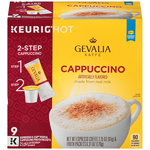 Book Cover Gevalia Cappuccino Keurig K Cup Pods with Froth Packets (36 Count, 4 Boxes of 9)