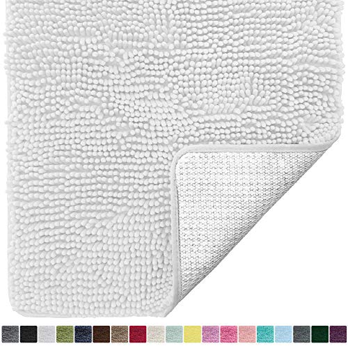 Book Cover Gorilla Grip Original Luxury Chenille Bathroom Rug Mat, 30x20, Extra Soft and Absorbent Shaggy Rugs, Machine Wash Dry, Perfect Plush Carpet Mats for Tub, Shower, and Bath Room, White