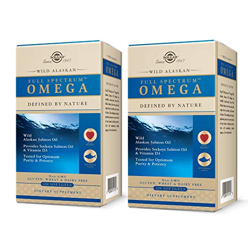 Book Cover Solgar Wild Alaskan Full Spectrum Omega, 120 Softgels - Pack of 2 - Supports Heart, Brain, Bone and Skin Health - Provides Vitamin D3 - Rich Source of EPA & DHA - Non-GMO - 120 Total Servings
