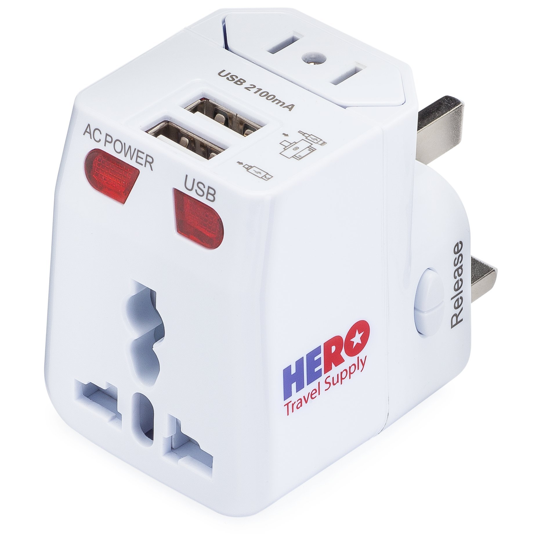 Book Cover Hero Universal Travel Adapter (2 USB Ports) – Power Plug for US Europe France UK Ireland Thailand NZ Australia 100+ Countries Universal Adapter (1 Pack)