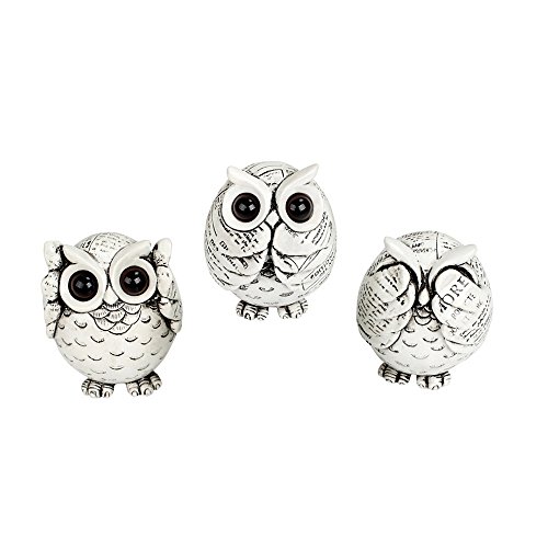 Book Cover FAMICOZY Owl Figurine with Different Gestures,Cute Owl Statue,Adorable Decoration for Home Office Set of 3,White