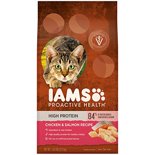 Book Cover IAMS PROACTIVE HEALTH High Protein Adult Dry Cat Food with Chicken & Salmon, 6 lb. Bag