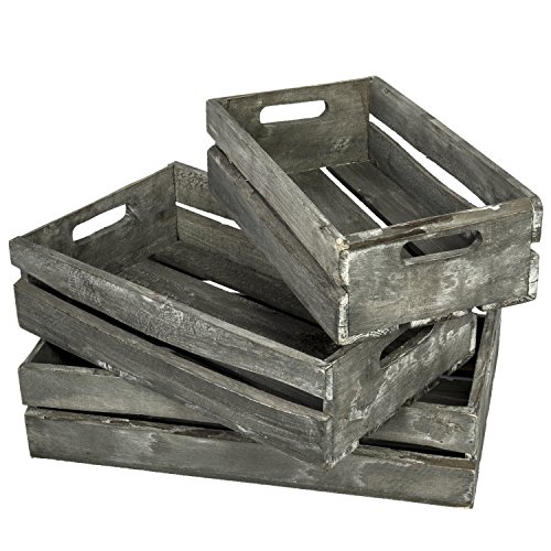 Book Cover MyGift Farmhouse Style Barnwood Gray Wood Nesting Crates, Rustic Open Top Storage Pallet Boxes, Set of 3