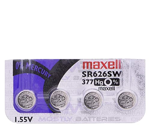 Book Cover Maxell 377 SR626SW 1.55 Volt Silver Oxide Watch Batteries Factory Hologram (4 Batteries)