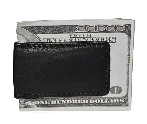 Book Cover Leatherboss Genuine Leather Slim Magnetic Minimalist Bifold Money Clip Cash Holder Wallet, Black