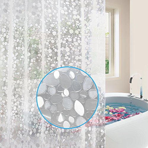 Book Cover Feagar EVA Shower Curtain Liner with Free Hooks, Waterproof 72x72-Inch-PVC Free, Non Toxic, Eco-Friendly, Odorless 3D Pebble Bathroom Curtains, Semi-Transparent