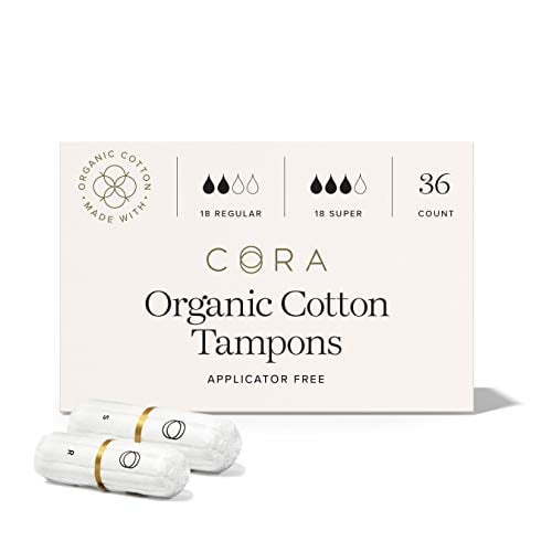 Book Cover Cora Organic Cotton Non-Applicator Tampons; Chlorine & Toxin Free - Variety Pack - Regular/Super (36 Count)
