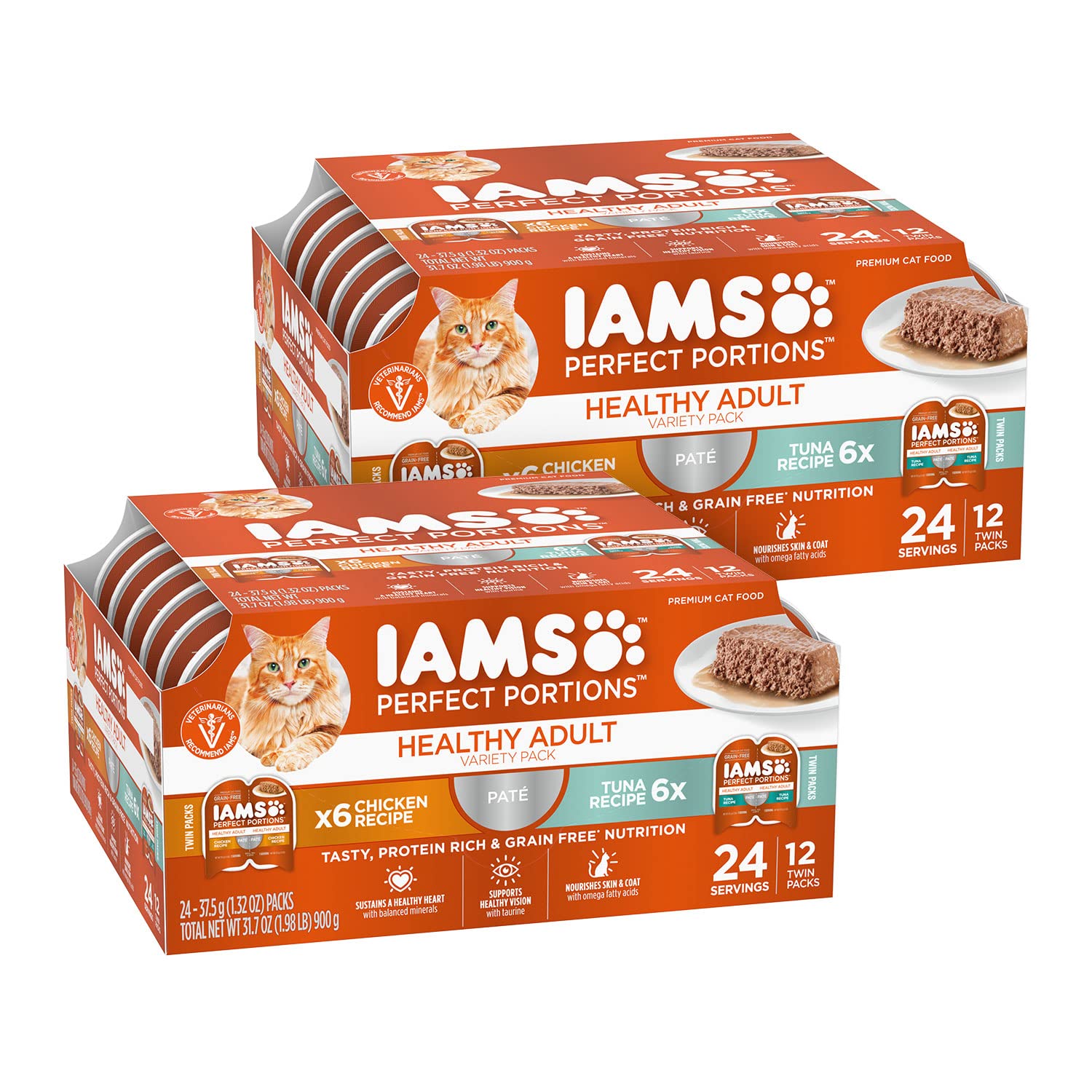 Book Cover Iams Perfect Portions Grain Free Adult Wet Cat Food Paté Chicken Recipe And Tuna Recipe Variety Pack, (24) 2.6 Oz. Twin-Pack Trays