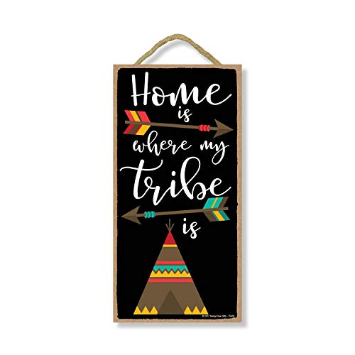 Book Cover Honey Dew Gifts Home is Where my Tribe Is 5 inch by 10 inch Hanging Wall Art, Decorative Wood Sign Home Decor