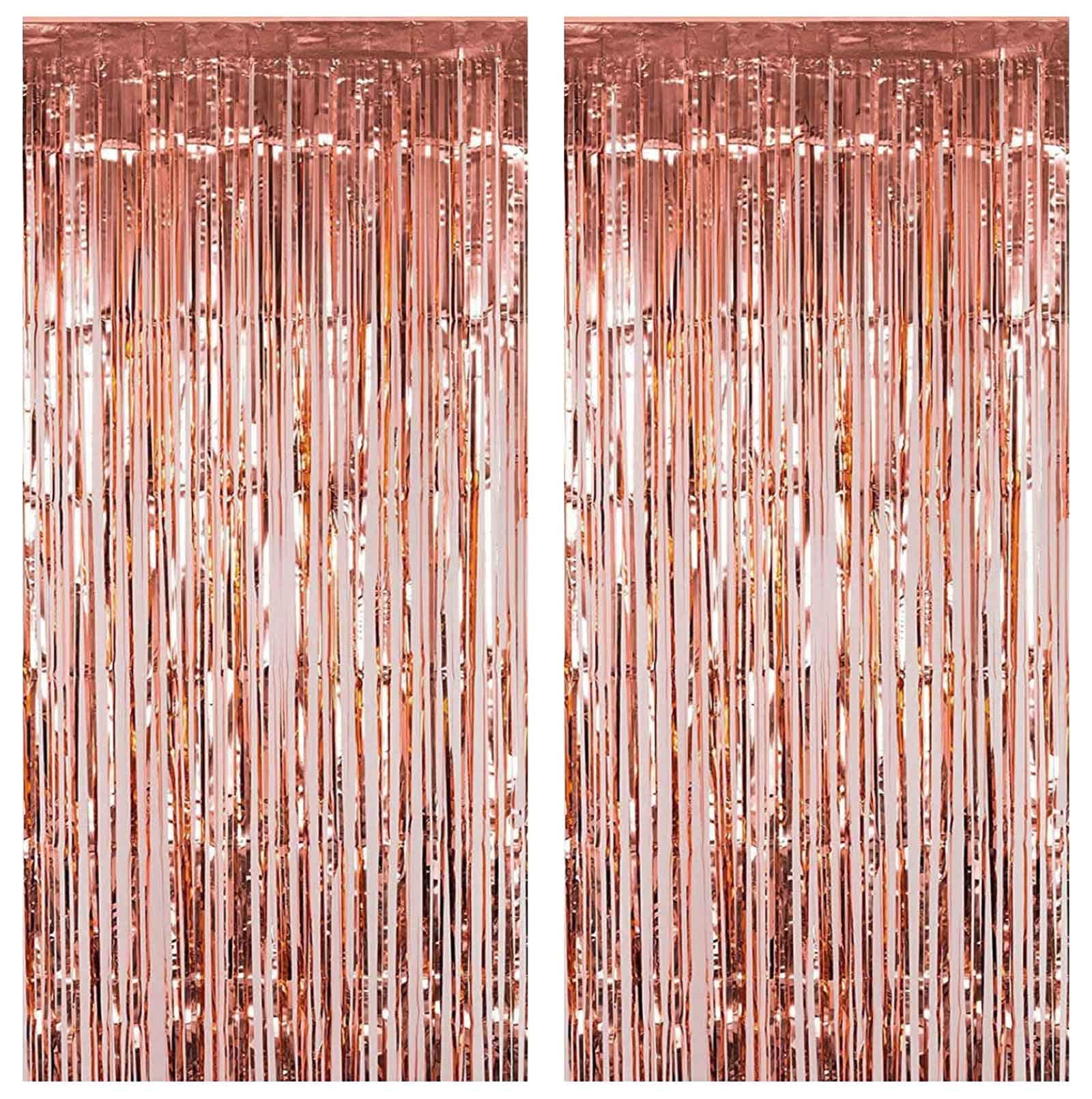 Book Cover Fecedy 2pcs 3ft x 8.3ft Rose Gold Metallic Tinsel Foil Fringe Curtains Photo Booth Props for Birthday Wedding Engagement Bridal Shower Baby Shower Bachelorette Holiday Celebration Party Decorations