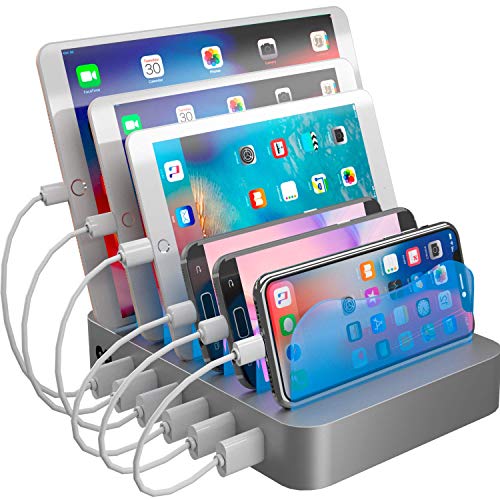 Book Cover Hercules Tuff Charging Station Organizer for Multiple Devices - 6 Short Mixed Cables Included for Cell Phones, Smart Phones, Tablets, and Other Electronics