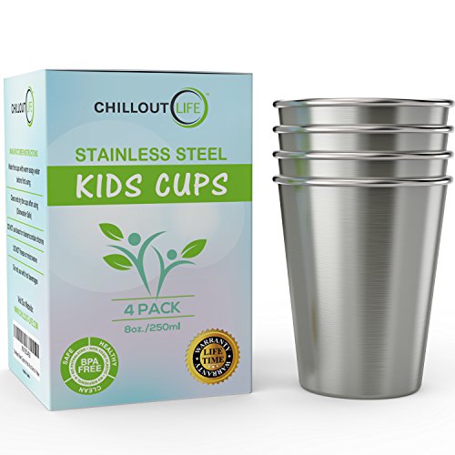 Book Cover Stainless Steel Cups for Kids and Toddlers 8 oz - Stainless Steel Sippy Cups for Home & Outdoor Activities, BPA Free Healthy Unbreakable Premium Metal Drinking Glasses (4-Pack)