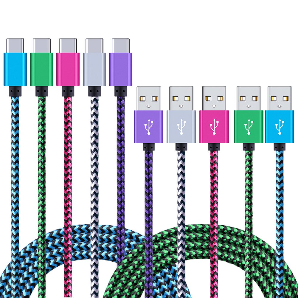 Book Cover Samsung Galaxy S8 Charger Cable, NonoUV 5-Pack Nylon Braided USB Type C Fast Charging Cord For Samsung Note 8/S8 Plus, Google Pixel, Nexus 6P, LG G5/G6, Moto Z Z2, Nintendo Switch, Moto Z2 Play