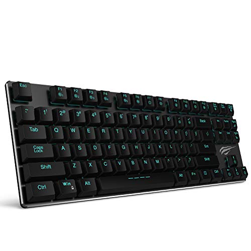 Book Cover Mechanical Keyboard HAVIT Backlit Wired Gaming Keyboard Extra-Thin & Light, Kailh Latest Low Profile Blue Switches, 87 Keys N-Key Rollover (Black)