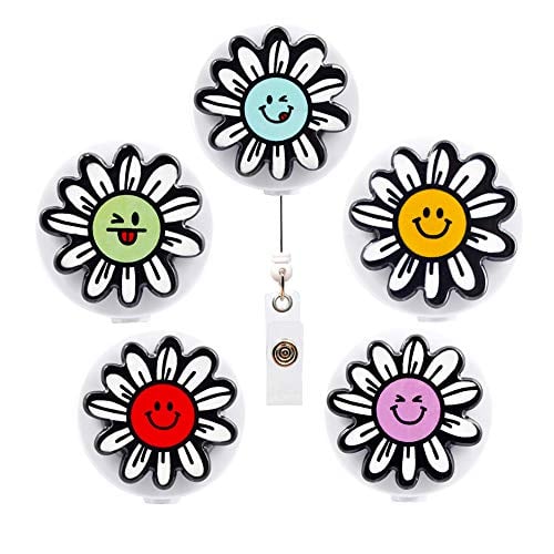 Book Cover Qinsuee Graffiti Sunflower Retractable Badge Holder with Alligator Clip, 24 inch Retractable Cord, ID Badge Reel, 5 Pack