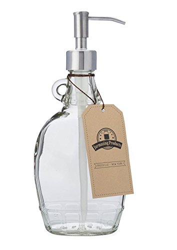 Book Cover Jarmazing Products Vintage-Inspired Soap and Lotion Dispenser Bottle - Clear Glass with Stainless Steel Pump - 12 Ounces - One Pack