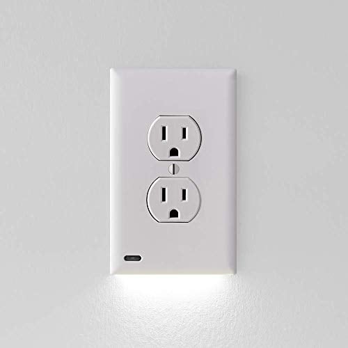 Book Cover 2 Pack - SnapPower GuideLight 2 for Outlets [New Version - LED Light Bar] - Night Light - Electrical Outlet Wall Plate with LED Night Lights - Automatic On/Off Sensor - (Duplex, White)
