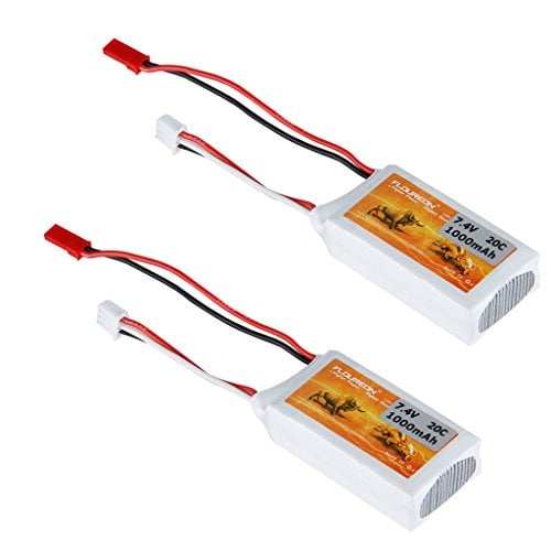 Book Cover FLOUREON 2S Lipo Battery 7.4v lipo Battery jst 2s lipo jst Connector, 7.4 1000mah 20c 2s Batteries for RC Car, Truck, Truggy, RC Racing Drone, Quadcopter, Helicopter, Airplane, DIY RC Hobby (2pack)