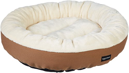 Book Cover AmazonBasics Round Bolster Pet Dog Bed - 20 x 6 Inches, Brown