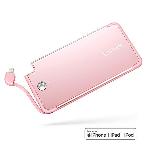 Book Cover Luxtude PowerEasy 5000mAh Ultra Slim Portable Charger for iPhone, Apple Certified Power Bank with Built in Lightning Cable, Fast Charging External Battery Pack for iPhone and iPad (Rose Gold)