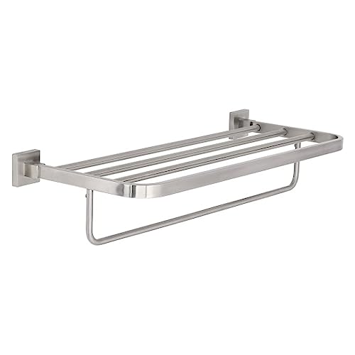 Book Cover Hamilton Hills Flat Brushed Nickel Towel Rack with Hanging Bar | Clean Lines & Premium Quality Stainless Steel Towel Bars for Bathroom | Wall Mounted Satin Fixture for Toiletries or Entrance Hall
