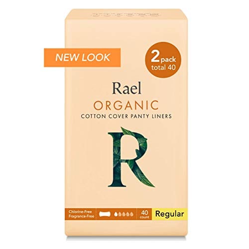 Book Cover Rael Certified Organic Cotton Panty Liners, Regular - 2Pack/40 total - Unscented Pantiliners - Natural Daily Pantyliners (2 Pack)