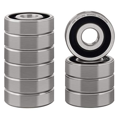 Book Cover XiKe 10 Pcs 6201-2RS Double Rubber Seal Bearings 12x32x10mm, Pre-Lubricated and Stable Performance and Cost Effective, Deep Groove Ball Bearings.