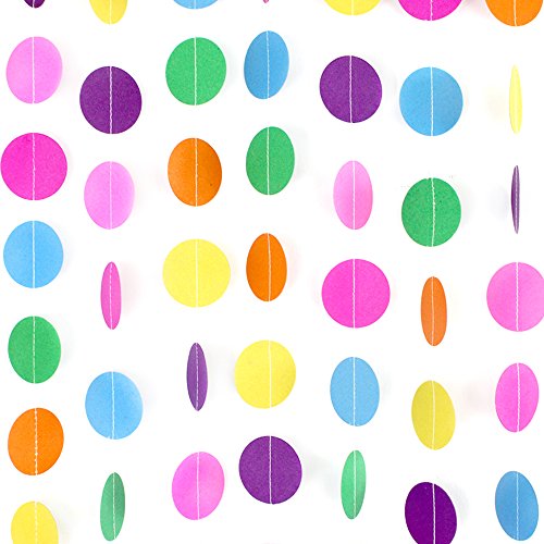 Book Cover RUBFAC 66ft 5pcs Colorful Party Paper Garland Circle Dots Hanging Decorations for Birthday Party Wedding Decorations (66ft)