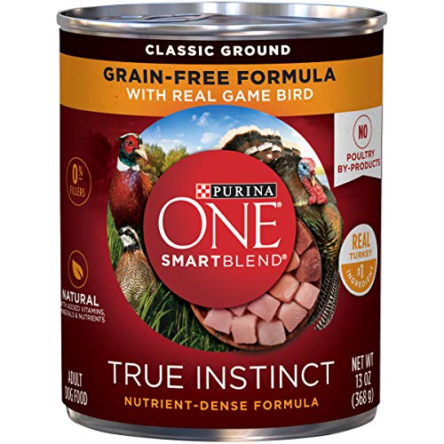 Book Cover Purina ONE Grain Free, Natural Pate Wet Dog Food, SmartBlend True Instinct With Real Gamebird - (12) 13 oz. Cans
