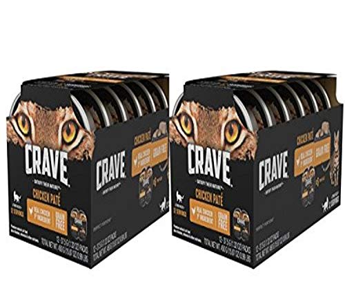 Book Cover CRAVE Grain Free Adult High Protein Natural Soft Wet Cat Food Paté Chicken & Beef Multipack, (24) 2.6 oz. Twin-Pack Trays