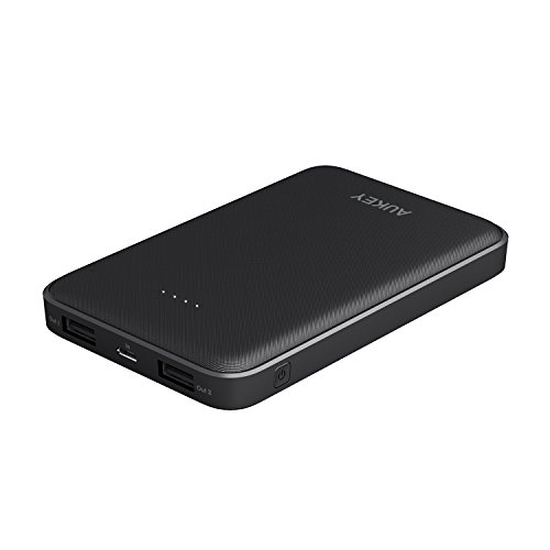 Book Cover AUKEY Powerbank 10000mAh, Portable Charger Slimline Design with Dual-USB Output Battery Pack Compatible iPhone Xs/XS Max / 8 / Plus, Samsung Galaxy S9 / Note 9 and More