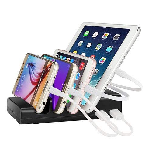 Book Cover Charging Station,Thopeb 4 Port USB Charging Station & Multiple USB Charger Docking Station - Compatible Ipad,iPhone,Samsung,Smartphone - Desktop Cell Phone Charging Station Organizer(Black)
