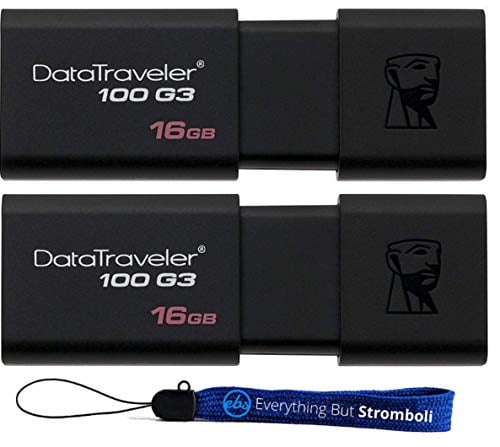 Book Cover 16GB Kingston (TM) Digital (2 Pack) Data Traveler 3.0 16 GB USB High Speed Flash Drive (DT100G3) With (1) Everything but Stromboli (TM) Lanyards